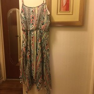 NO BOUNDARIES MULTI COLOR DRESS W/ASYMM. HEM LINE